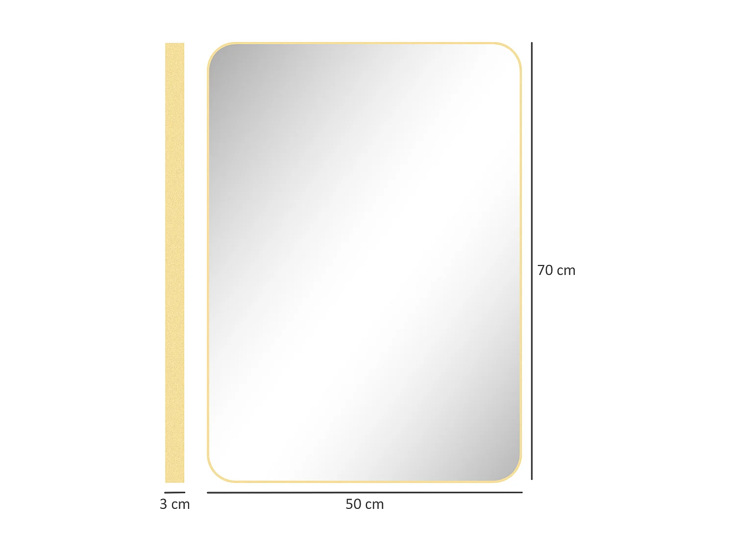 Miroir mural rectangulaire 50 x 70 cm cadre alliage aluminium doré