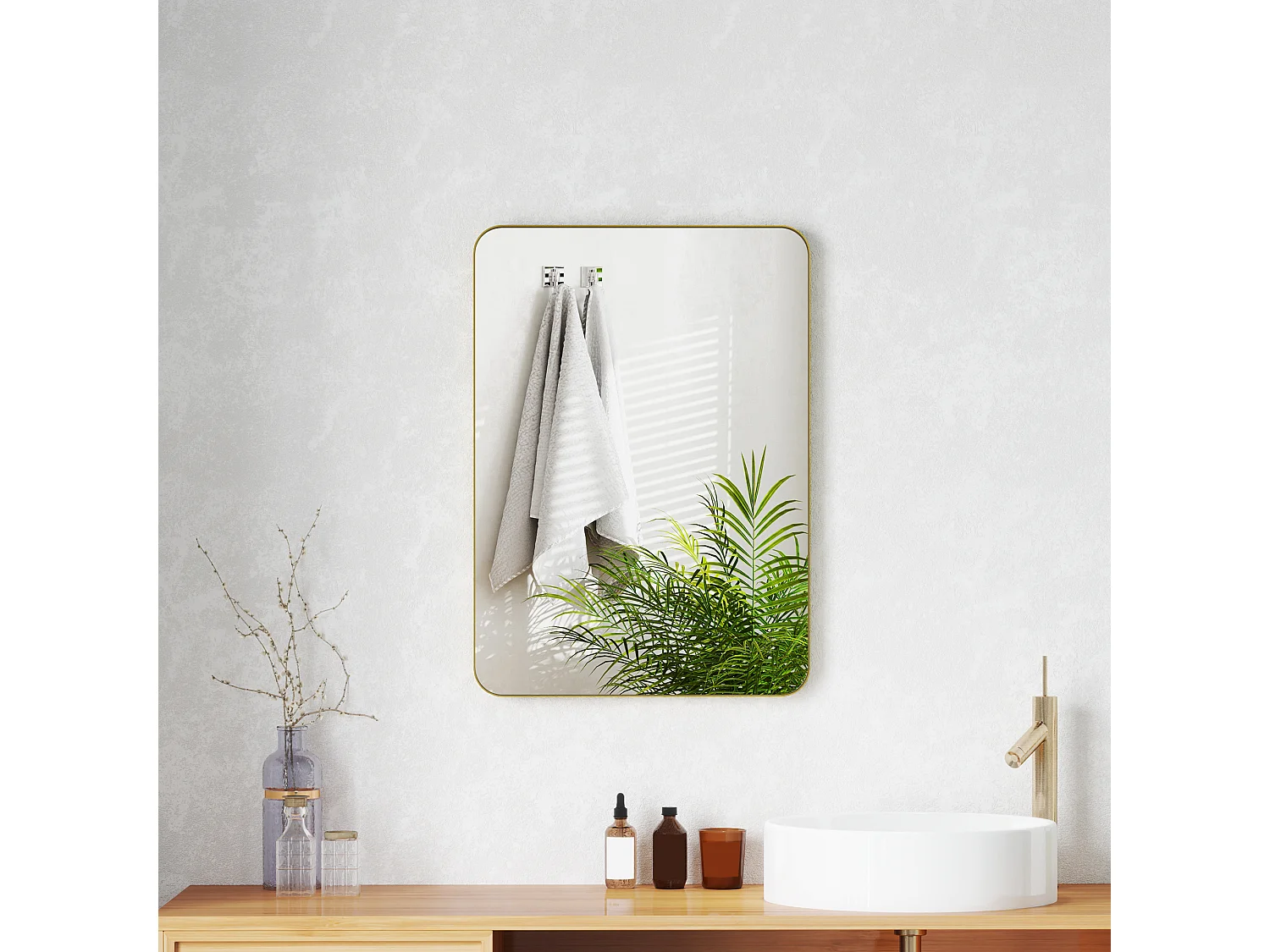 Miroir mural rectangulaire 50 x 70 cm cadre alliage aluminium doré
