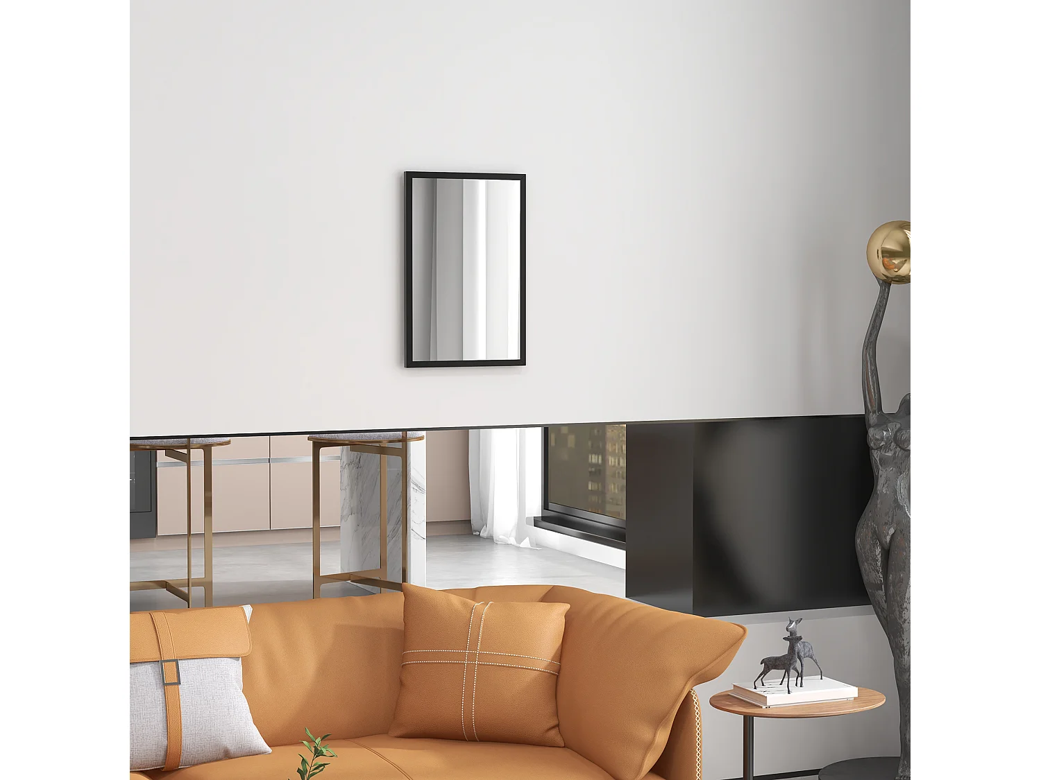 Miroir mural rectangulaire dim. 40L x 60H cm cadre bois noir