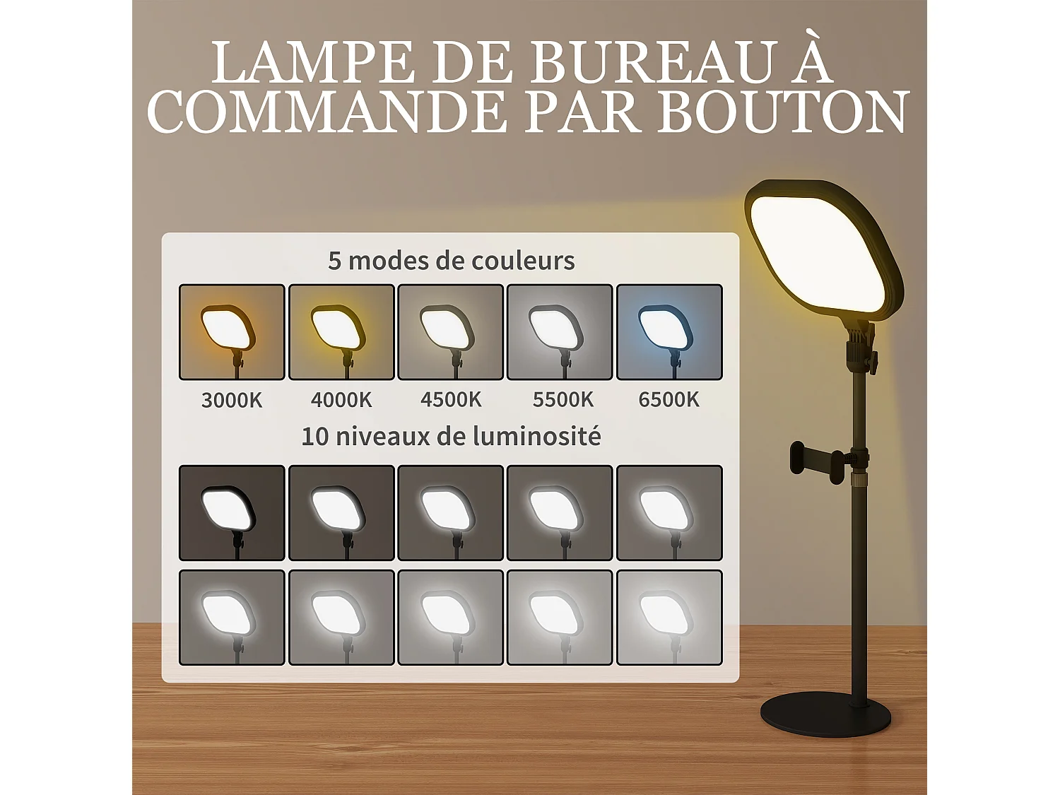 Lampe de bureau LED lampe de table dimmable 5 modes de couleur réglable port USB timer support téléphone noir