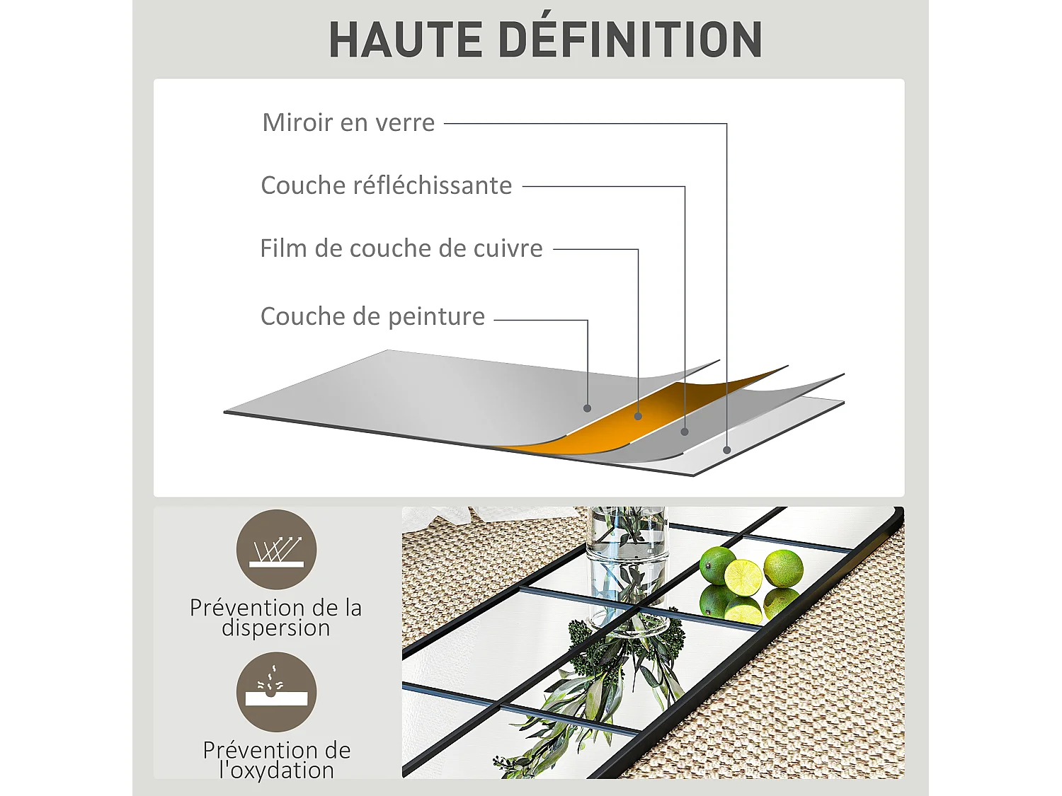 Grand miroir mural pleine longueur 40x160 cm style verrière métal noir