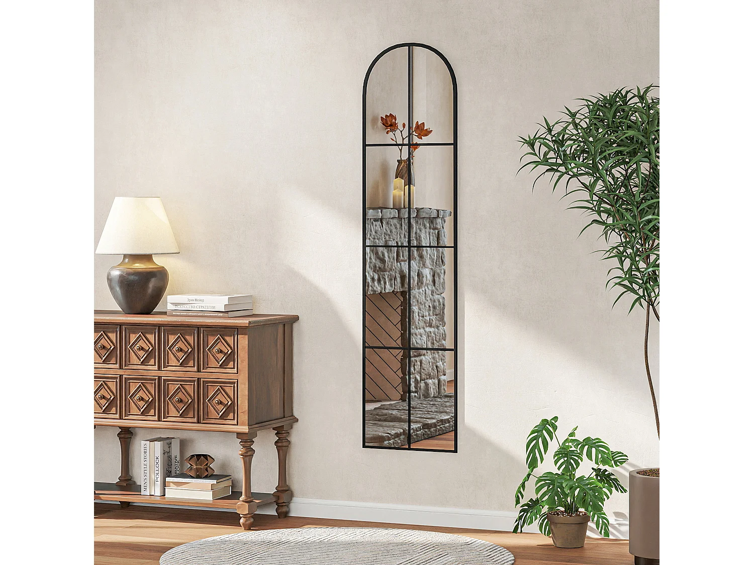 Grand miroir mural pleine longueur 40x160 cm style verrière métal noir