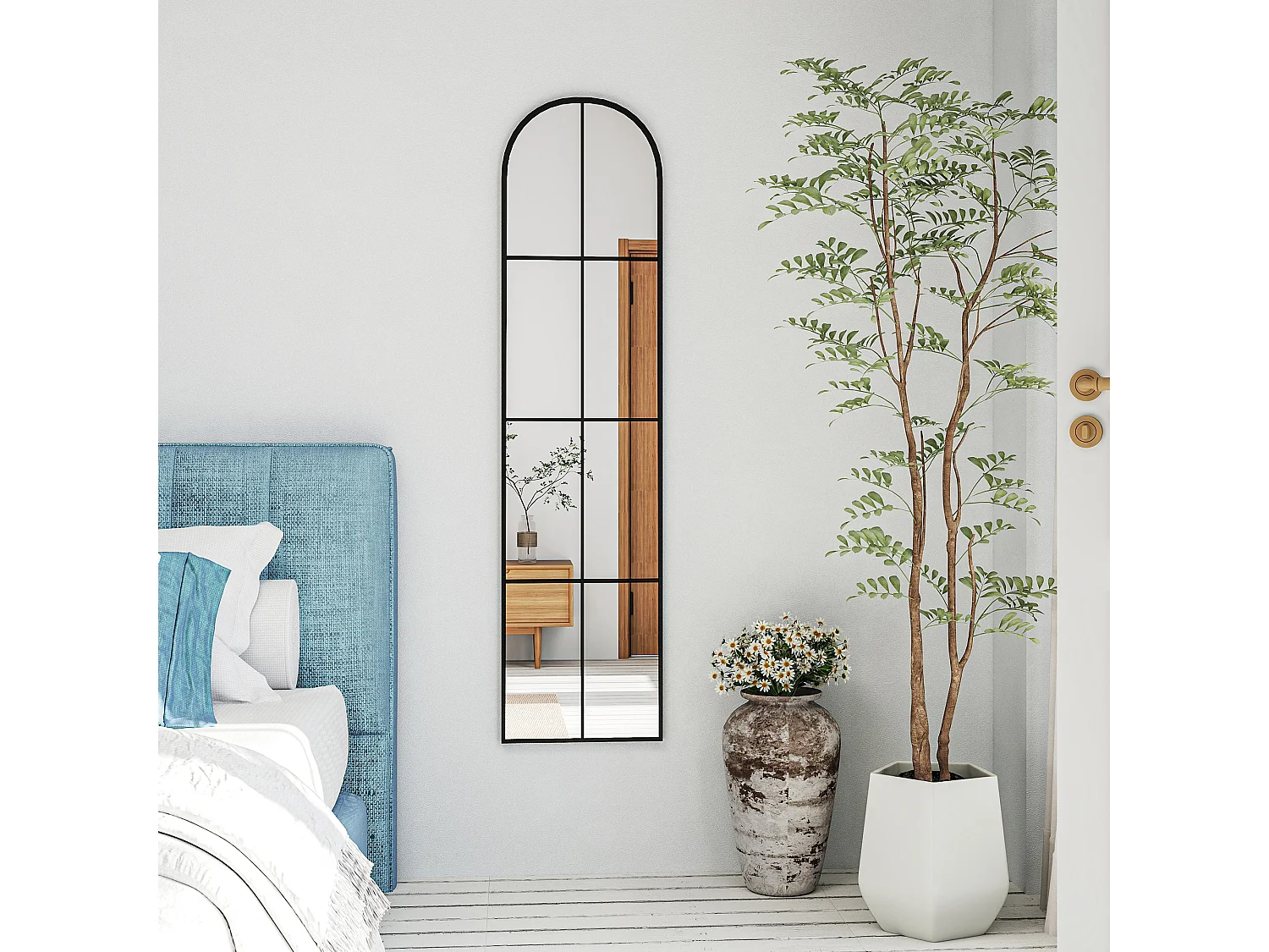 Grand miroir mural pleine longueur 40x160 cm style verrière métal noir