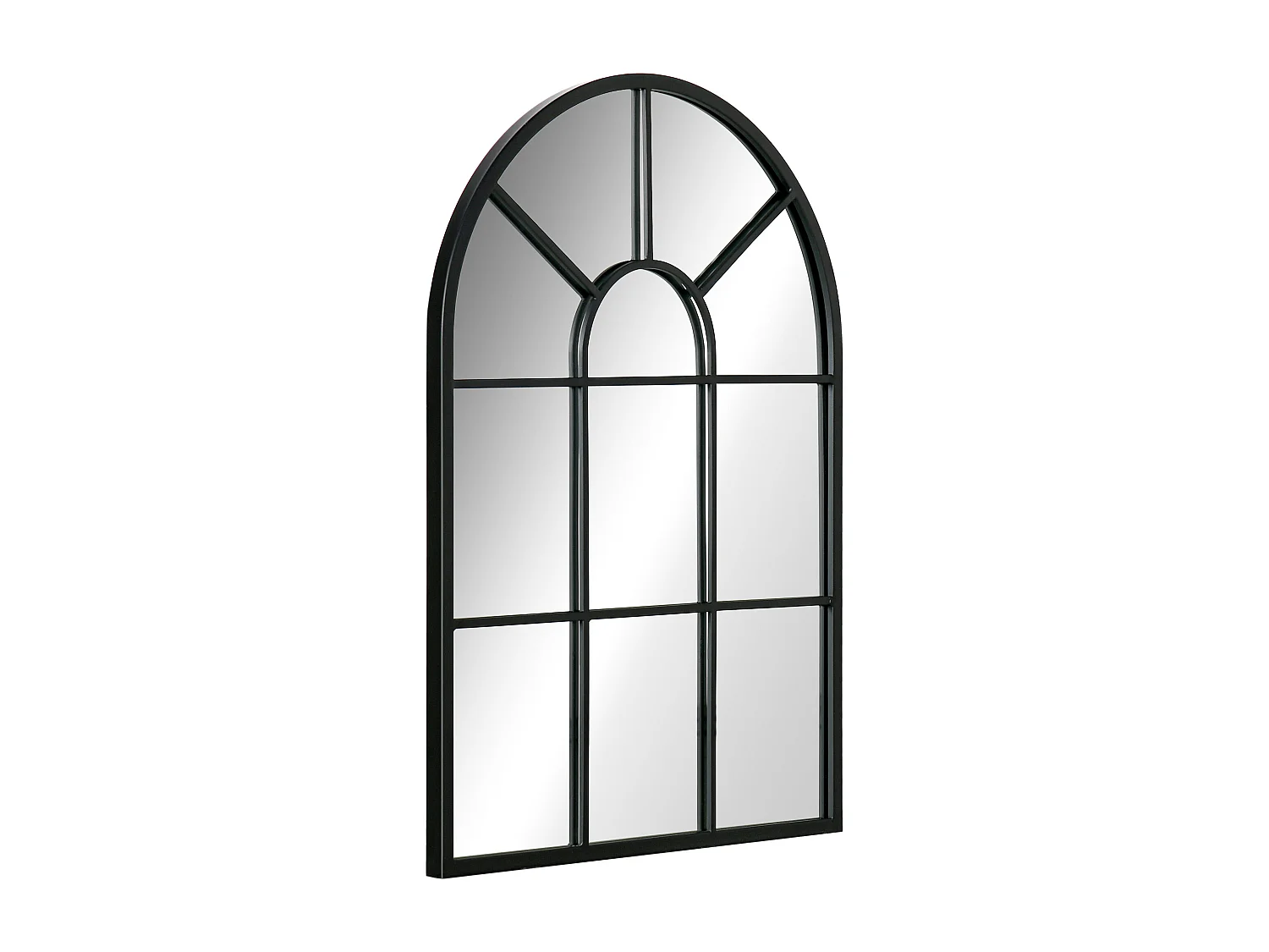 Miroir mural style art déco forme voûtée dim. 50L x 70H cm métal noir verre