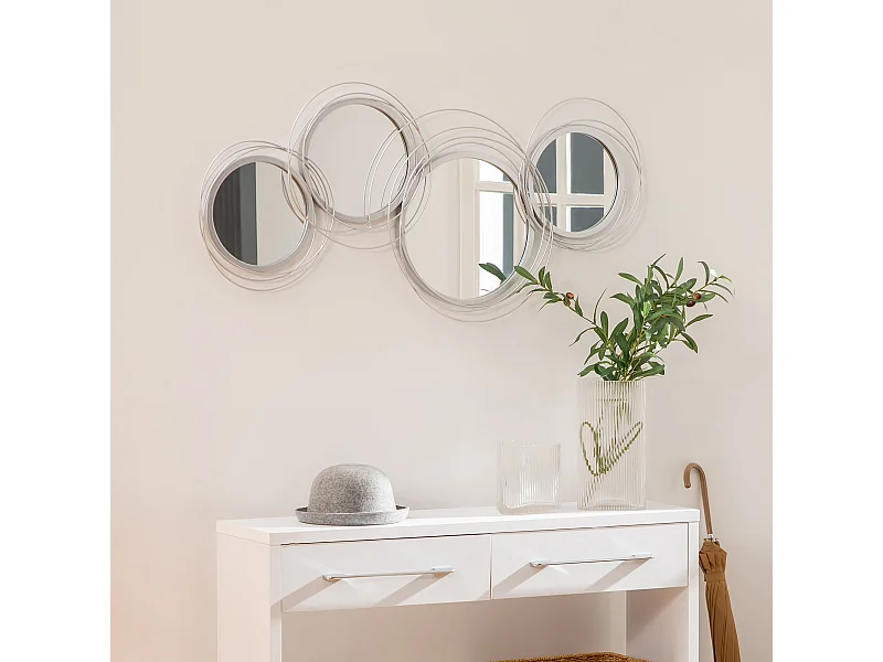 Lot de 4 miroirs ronds muraux Ø 30, 24, 21 cm crochet visserie incluse métal argenté