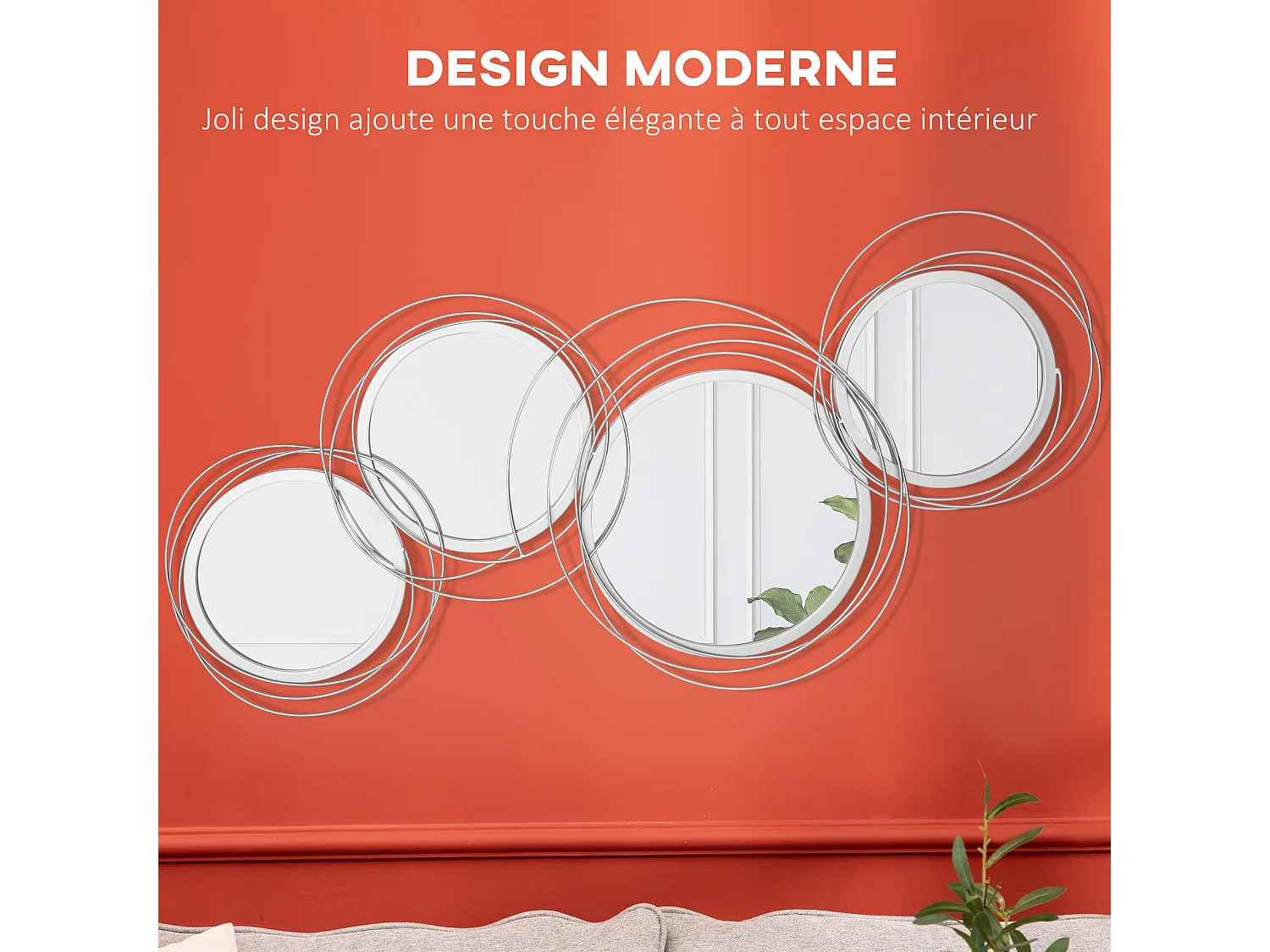 Lot de 4 miroirs ronds muraux Ø 30, 24, 21 cm crochet visserie incluse métal argenté