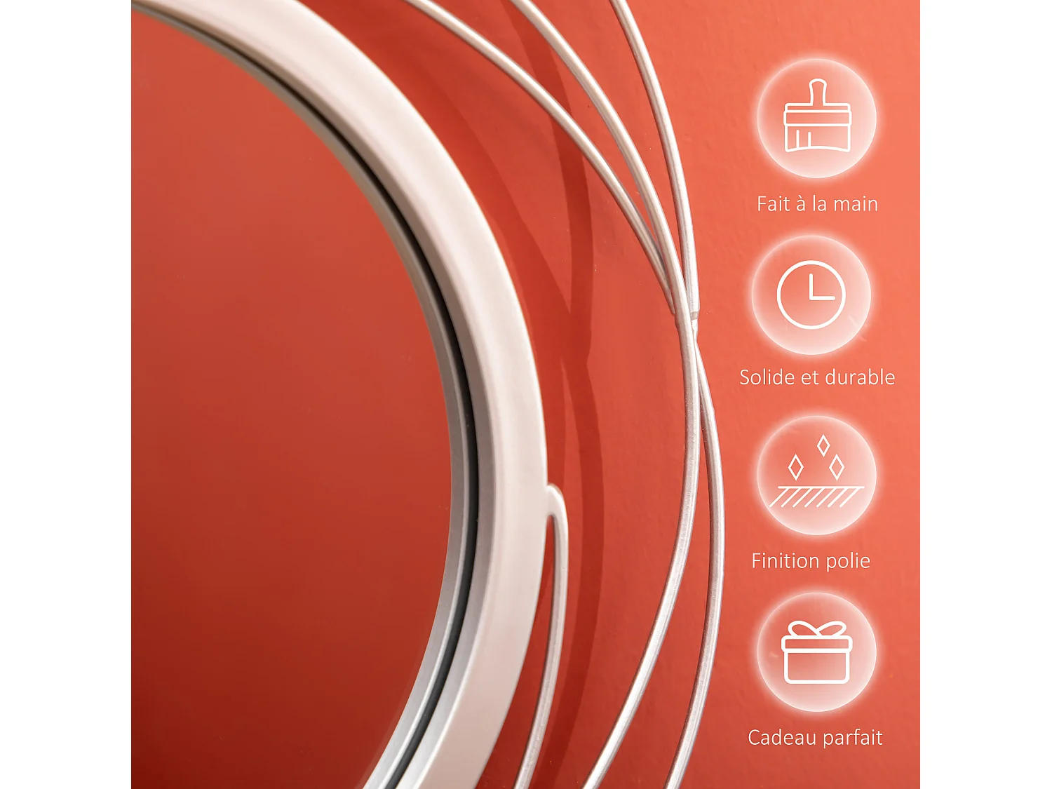 Lot de 4 miroirs ronds muraux Ø 30, 24, 21 cm crochet visserie incluse métal argenté