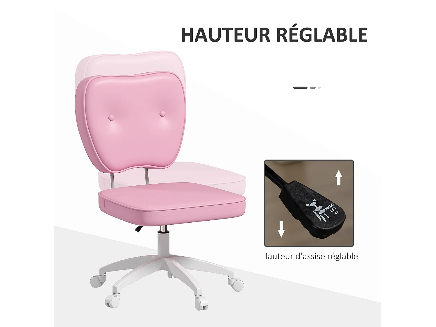 Chaise de bureau design Chersterfied dossier arrondi 2 boutons synthétique rose