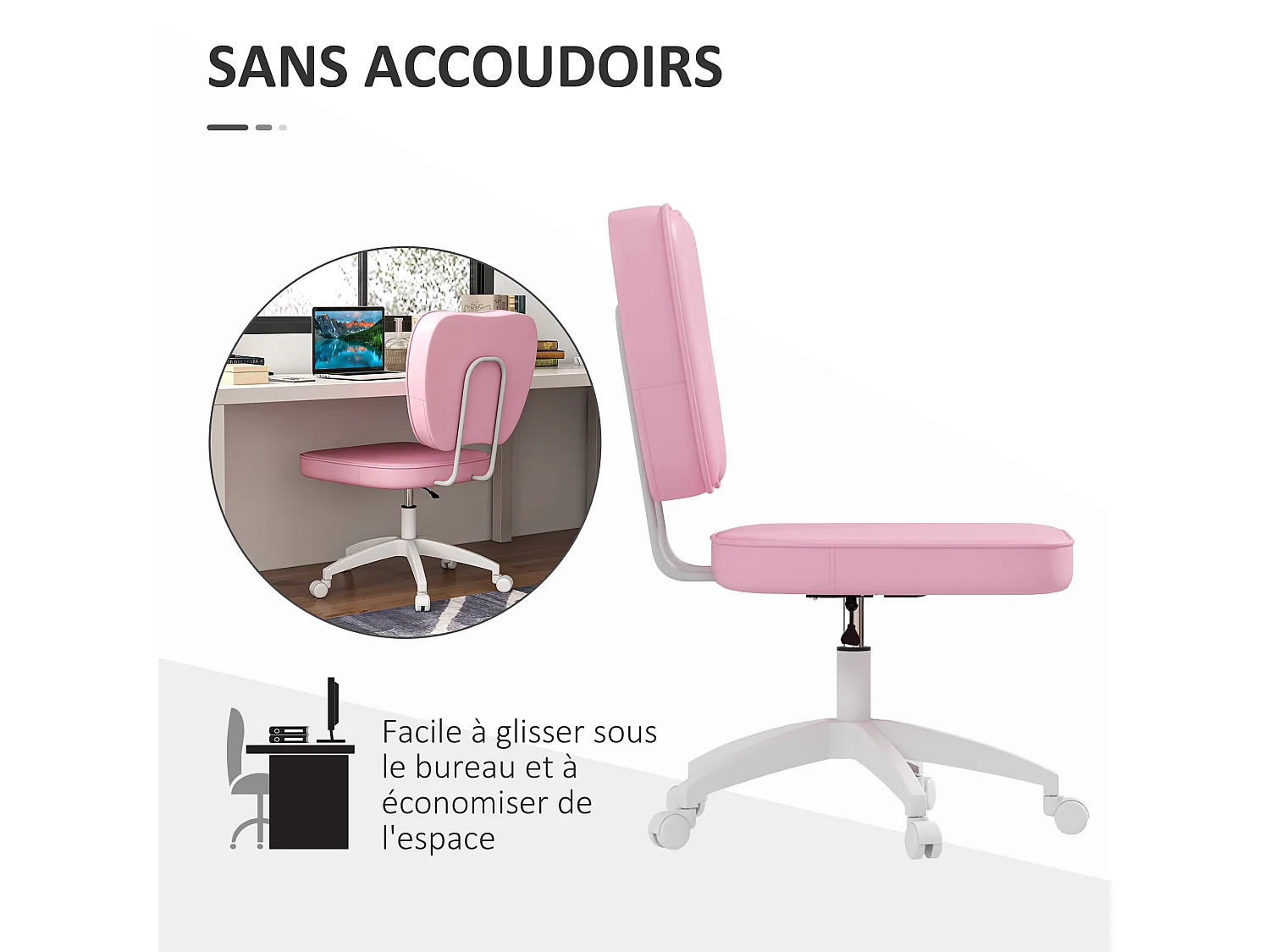 Chaise de bureau design Chersterfied dossier arrondi 2 boutons synthétique rose
