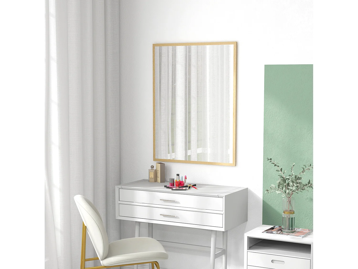 Miroir mural rectangulaire dim. 70L x 90H cm cadre MDF aspect bois clair