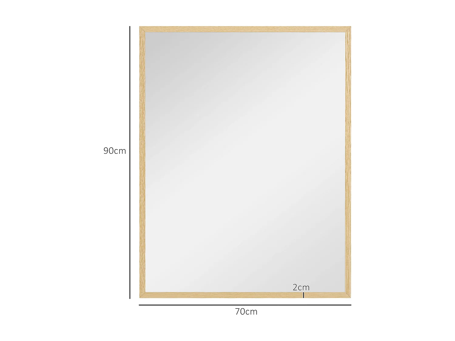 Miroir mural rectangulaire dim. 70L x 90H cm cadre MDF aspect bois clair