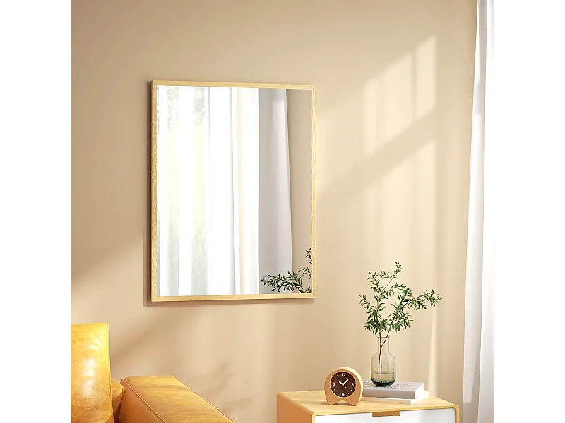 Miroir mural rectangulaire dim. 70L x 90H cm cadre MDF aspect bois clair