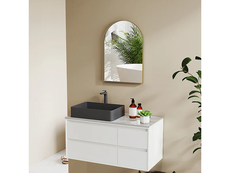 Miroir mural arqué 50 x 70 cm haute définition cadre alliage aluminium doré