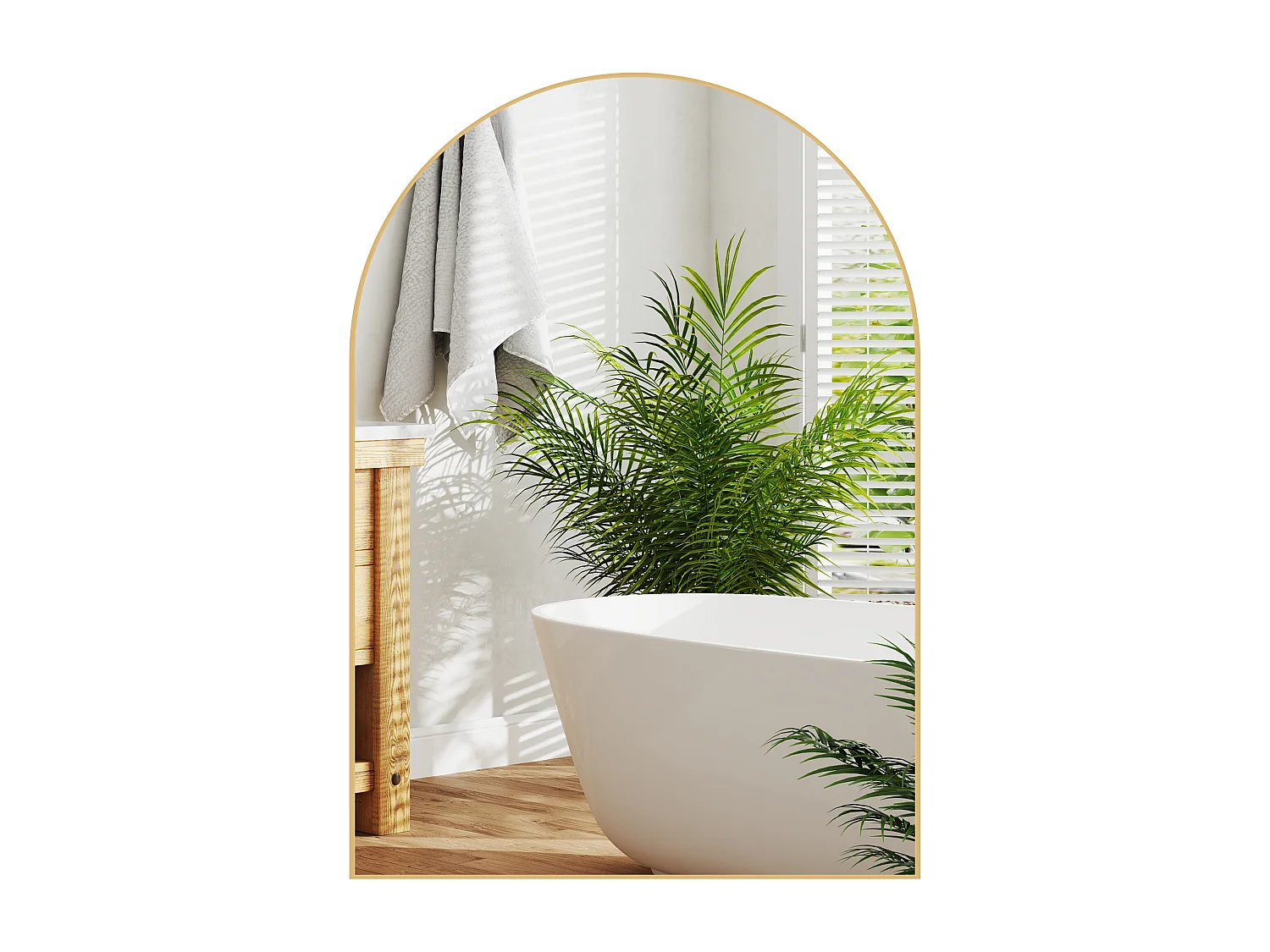 Miroir mural arqué 50 x 70 cm haute définition cadre alliage aluminium doré