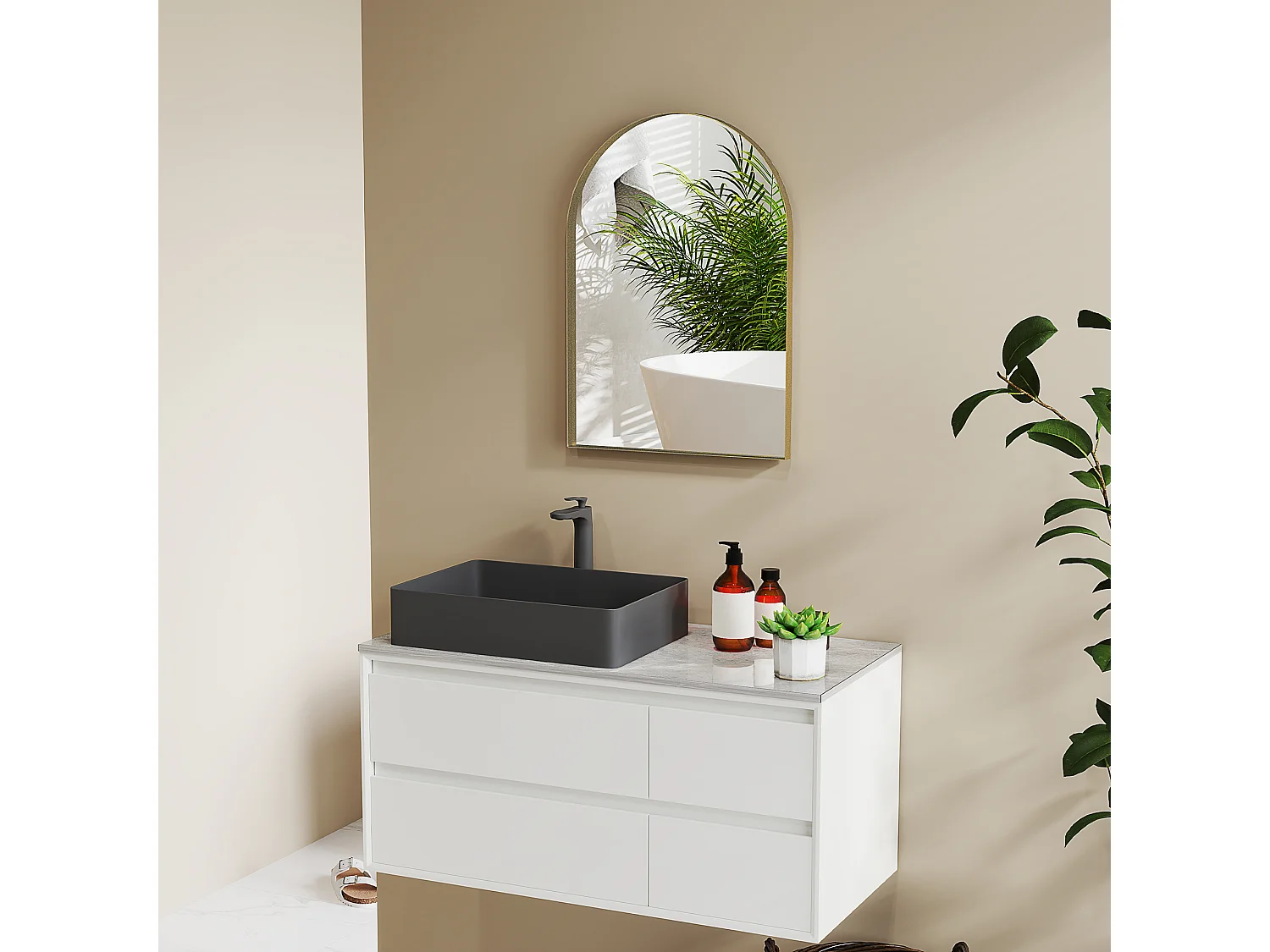 Miroir mural arqué 50 x 70 cm haute définition cadre alliage aluminium doré