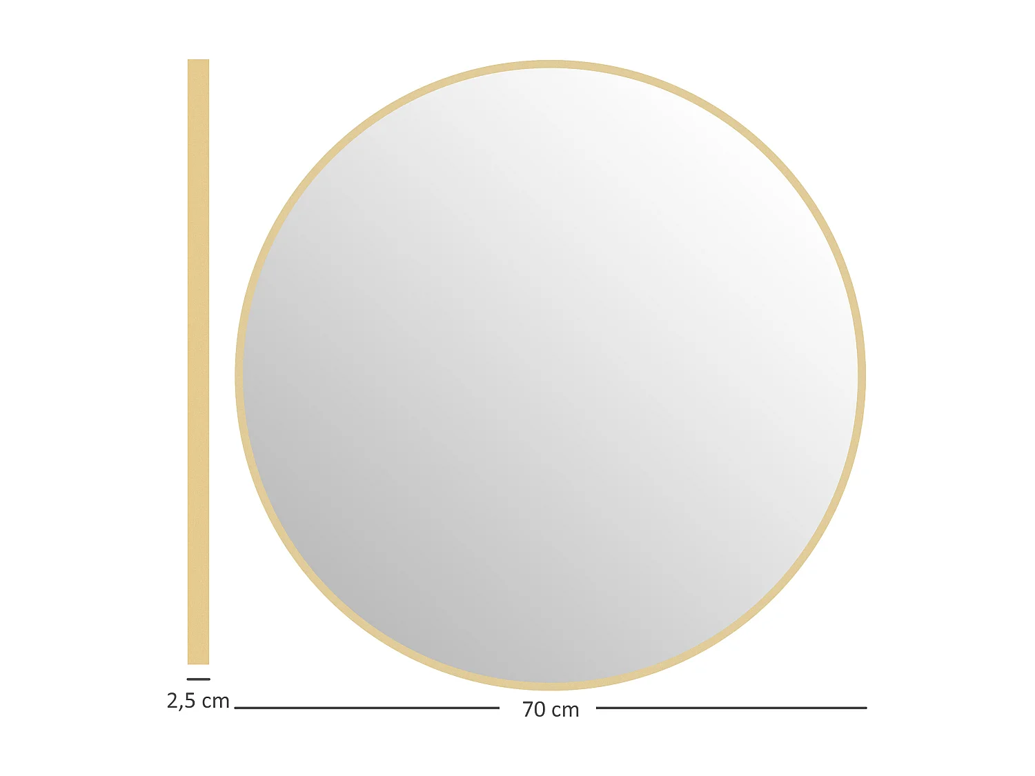 Miroir mural rond dia. 70 cm cadre métal doré