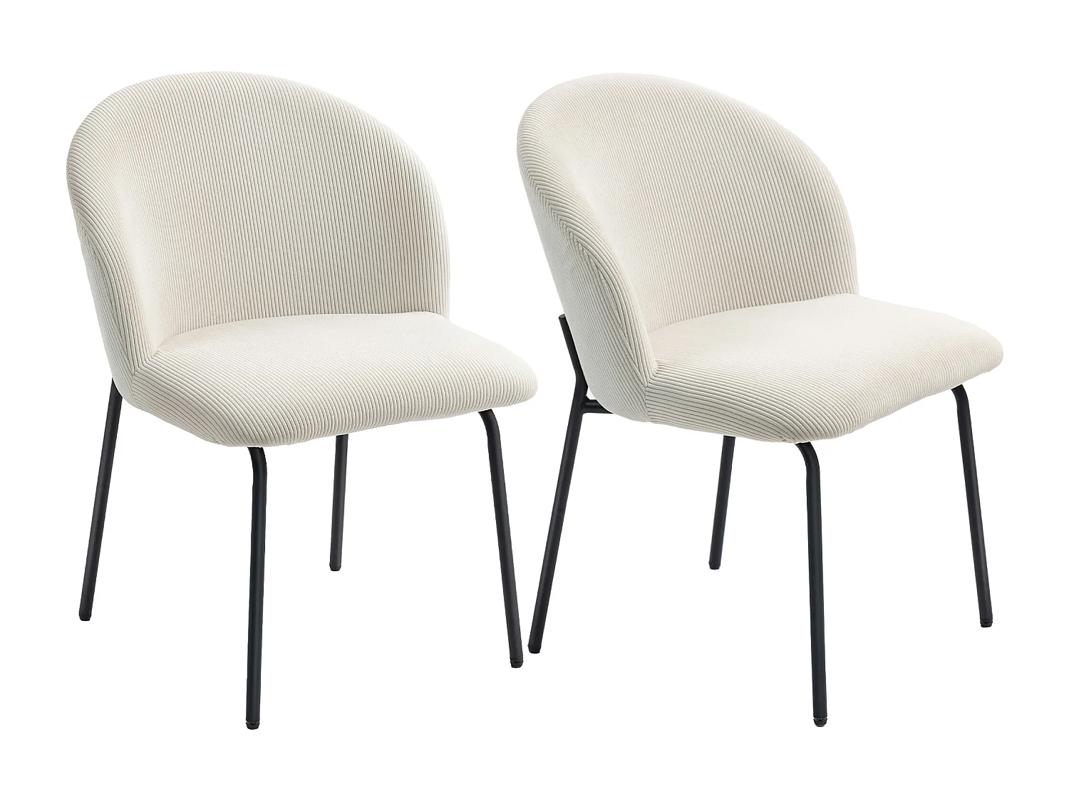Lot de 2 chaises de salle à manger velours côtelé crème piètement acier noir