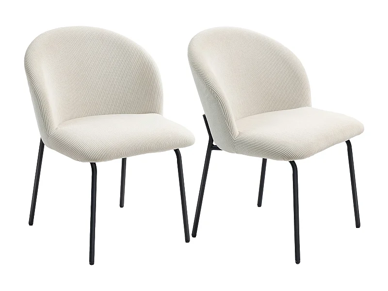 Lot de 2 chaises de salle à manger velours côtelé crème piètement acier noir