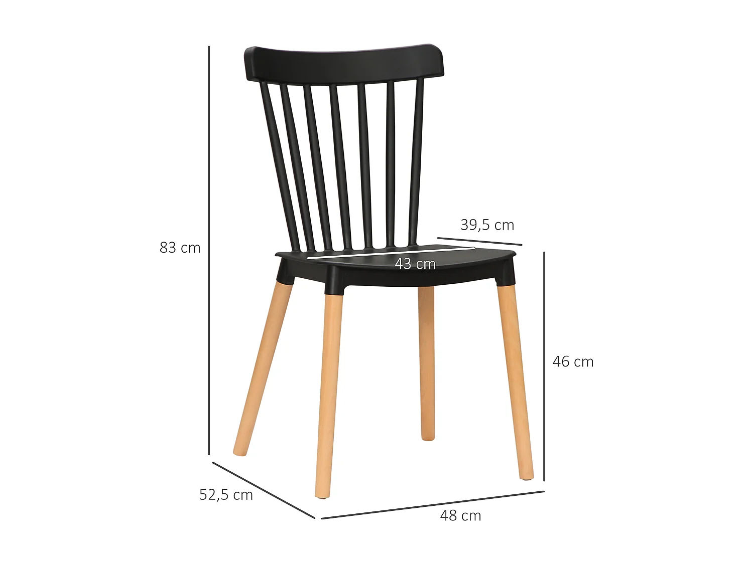Lot de 4 chaises de salle à manger style scandinave piètement bois hêtre PP noir