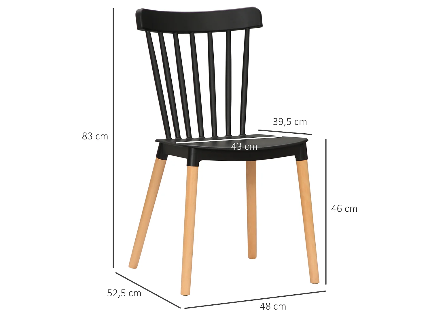 Lot de 4 chaises de salle à manger style scandinave piètement bois hêtre PP noir