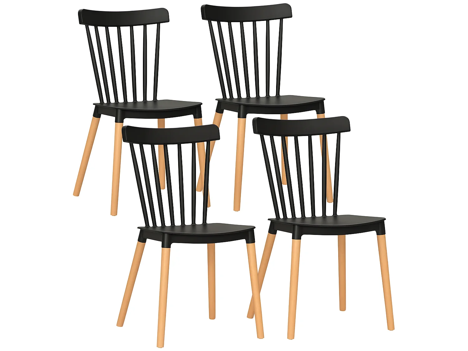 Lot de 4 chaises de salle à manger style scandinave piètement bois hêtre PP noir