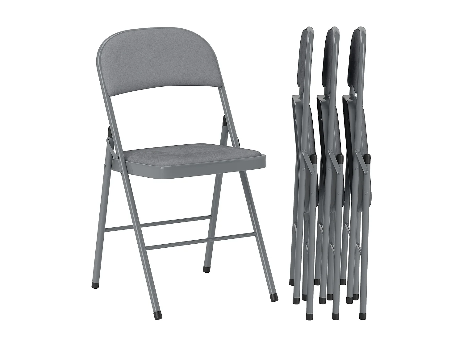 Lot de 4 chaises pliantes assise dossier rembourrés acier velours gris