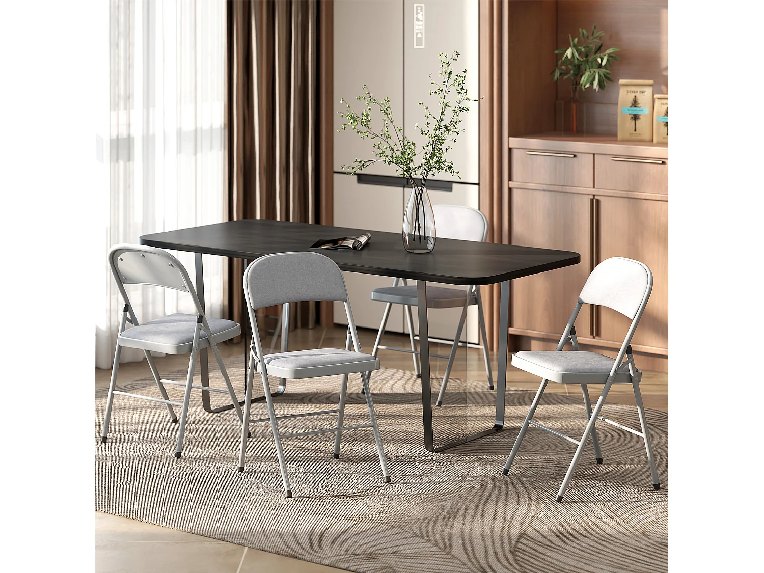 Lot de 4 chaises pliantes assise dossier rembourrés acier velours gris