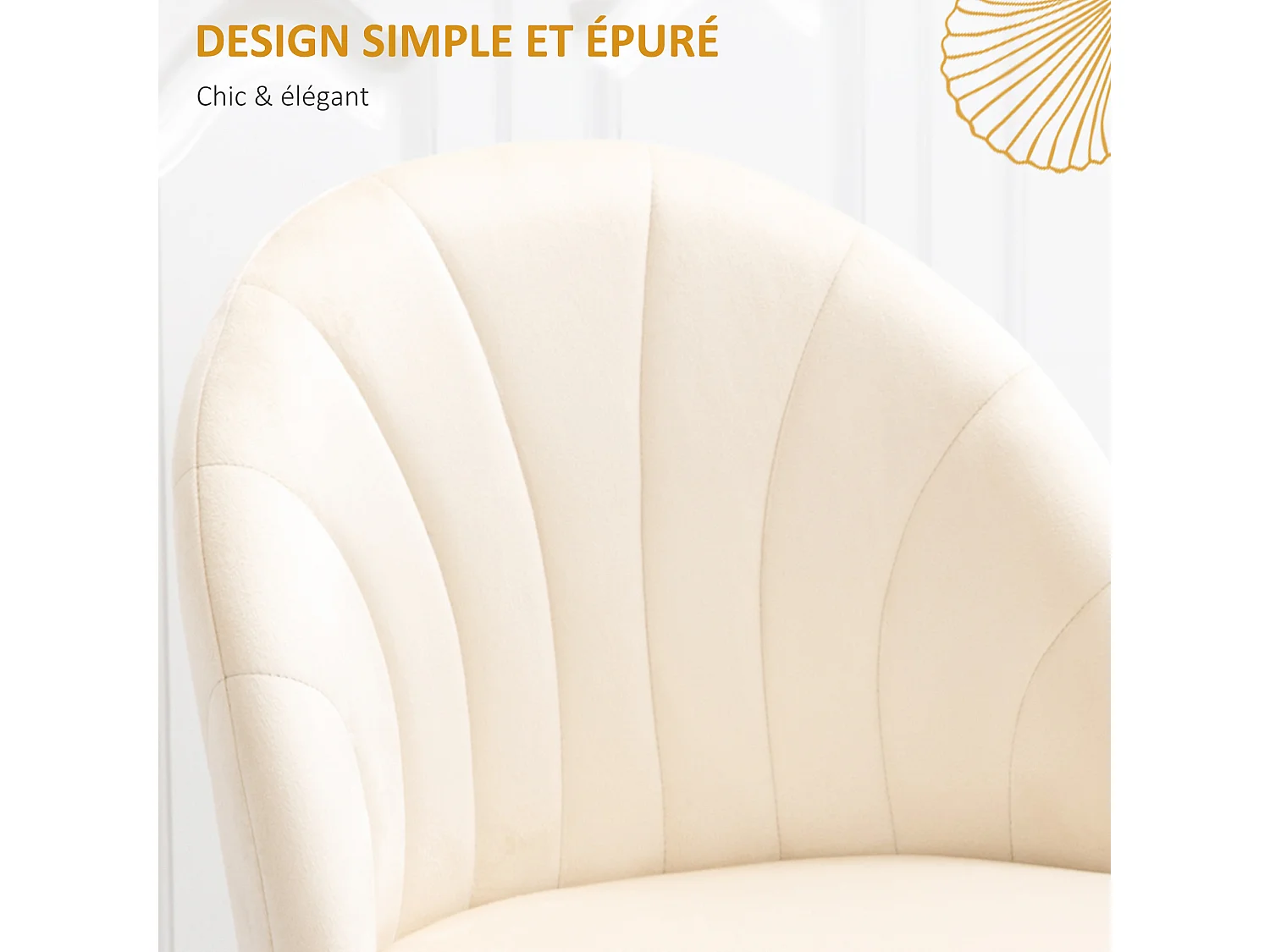 Lot de 2 chaises velours crème pieds métal noir dim. 52L x 54l x 79H cm