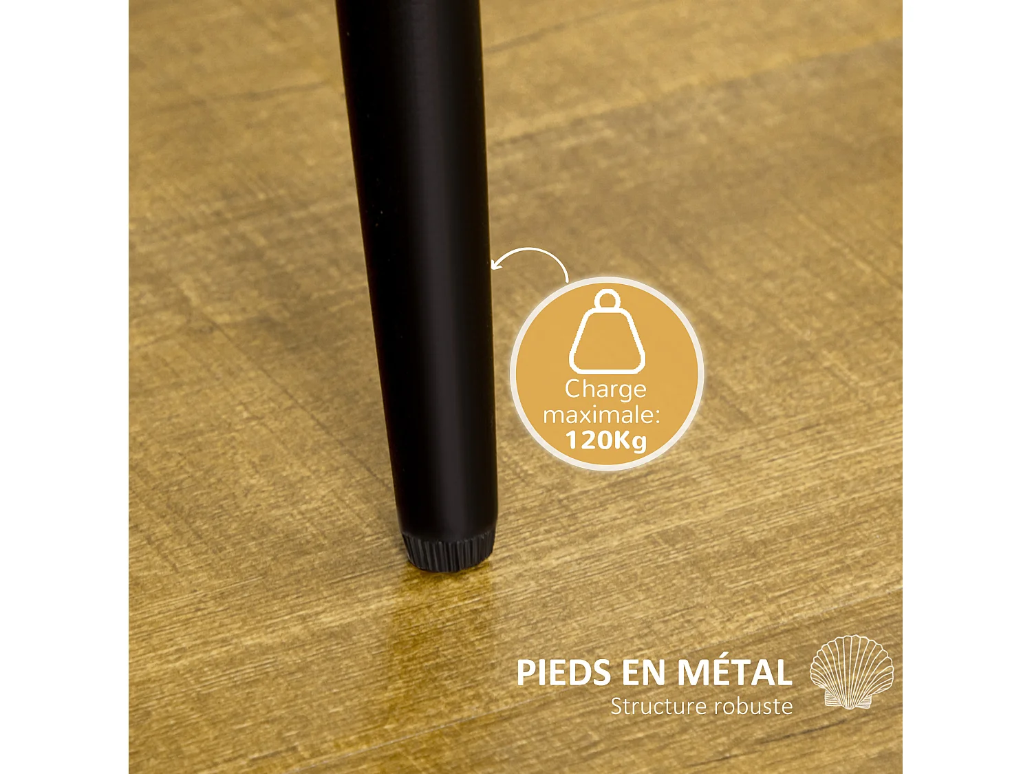 Lot de 2 chaises velours crème pieds métal noir dim. 52L x 54l x 79H cm