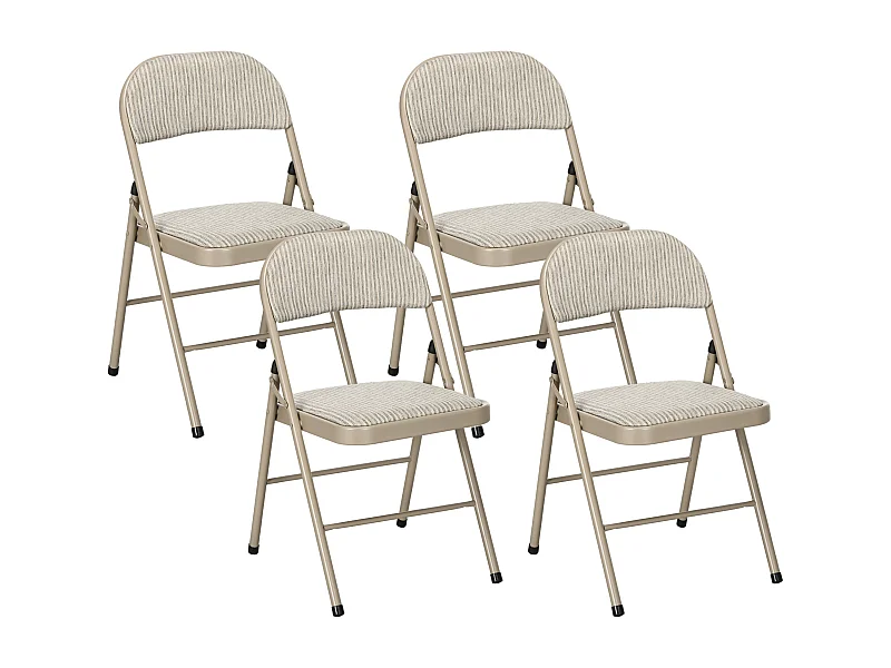 Lot de 4 chaises pliantes assise dossier rembourrés acier tissu toucher lin beige