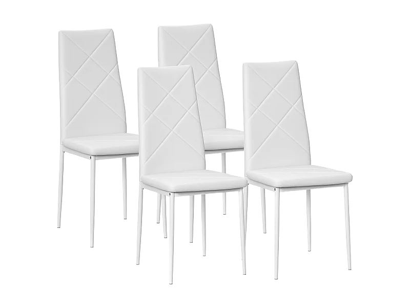 Lot de 4 chaises de salle à manger style Chesterfield acier synthétique blanc