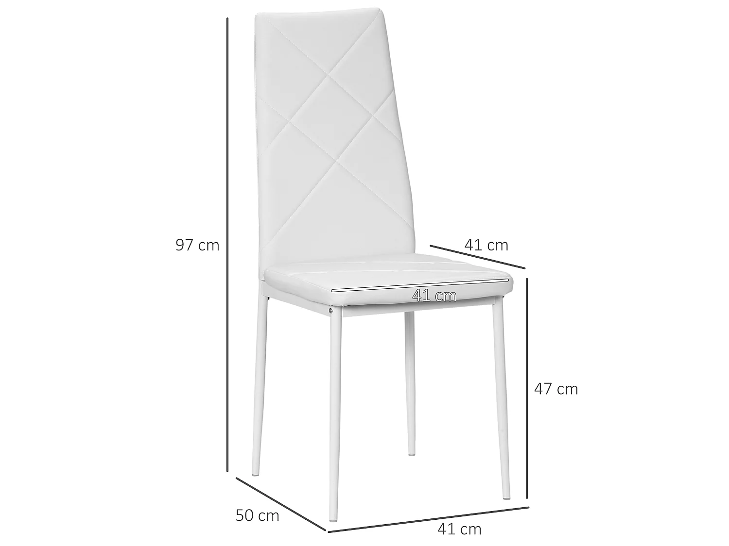 Lot de 4 chaises de salle à manger style Chesterfield acier synthétique blanc
