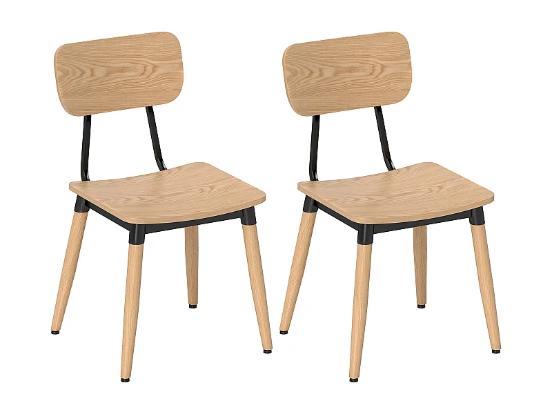 Lot de 2 chaises de salon style nordique néo-rétro piètement acier effilé effet bois