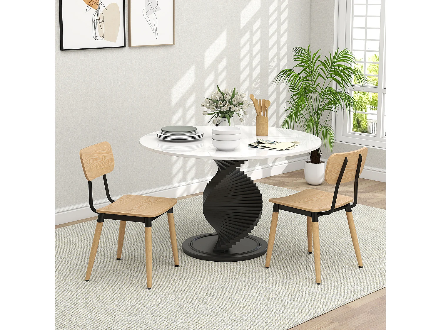 Lot de 2 chaises de salon style nordique néo-rétro piètement acier effilé effet bois