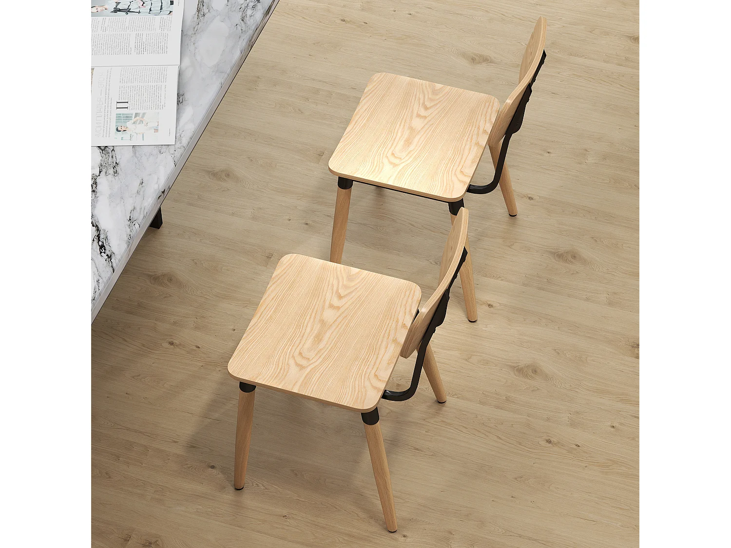 Lot de 2 chaises de salon style nordique néo-rétro piètement acier effilé effet bois