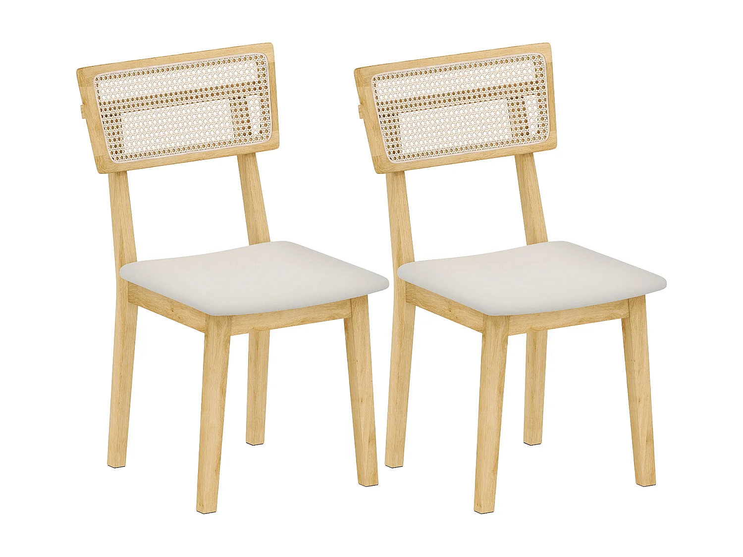 Lot de 2 chaises de salle à manger, chaises de cuisine modernes avec dossier effet rotin, cadre en bois d'hévéa, pour salon, chambre, cuisine, effet bois naturel