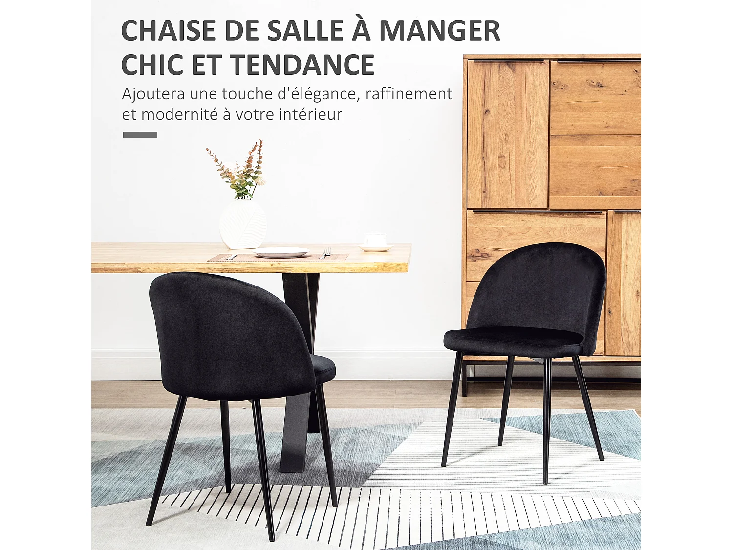 Chaises de visiteur design scandinave - lot de 2 chaises - pieds effilés métal noir - assise dossier ergonomique velours noir
