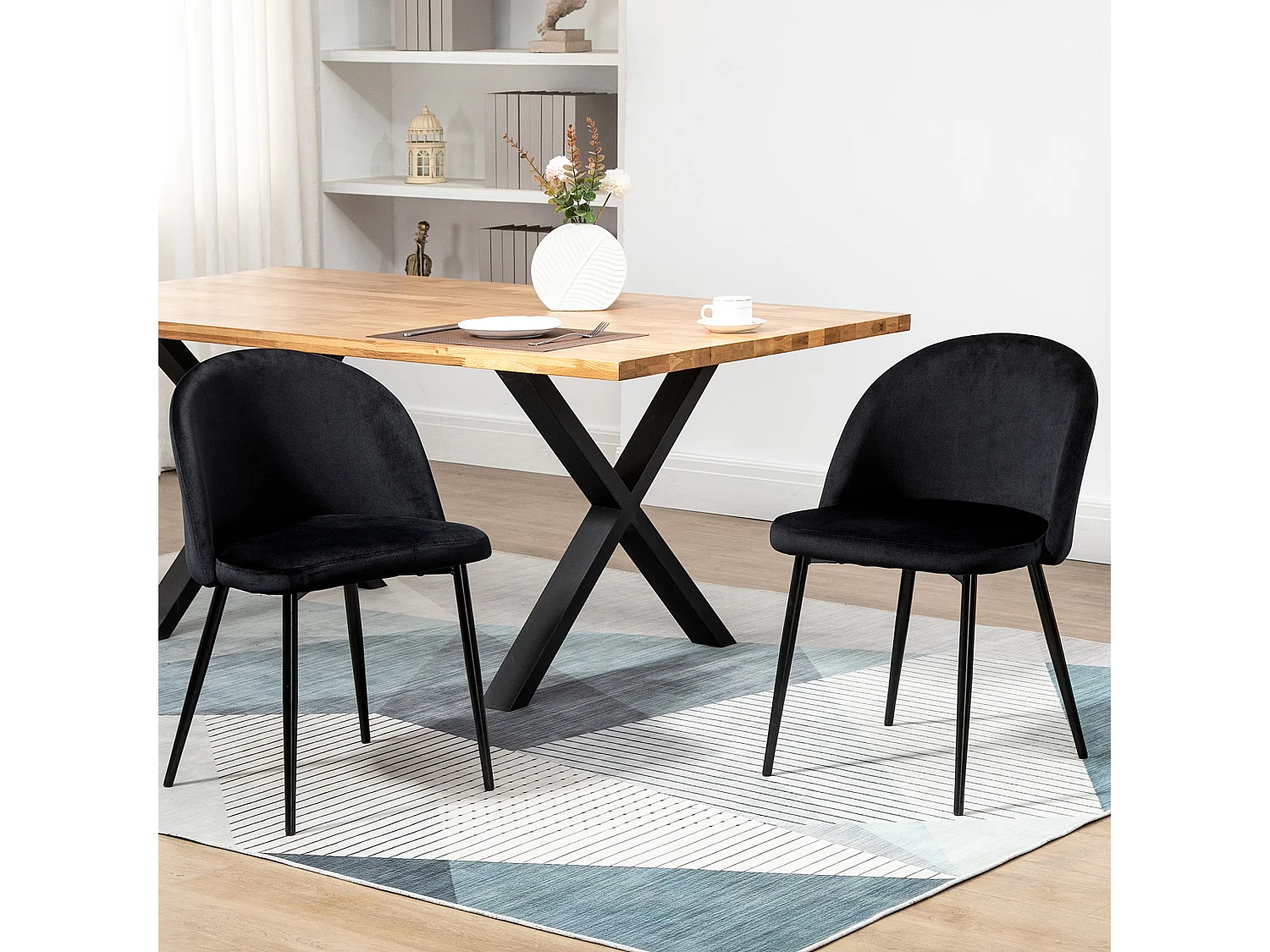 Chaises de visiteur design scandinave - lot de 2 chaises - pieds effilés métal noir - assise dossier ergonomique velours noir