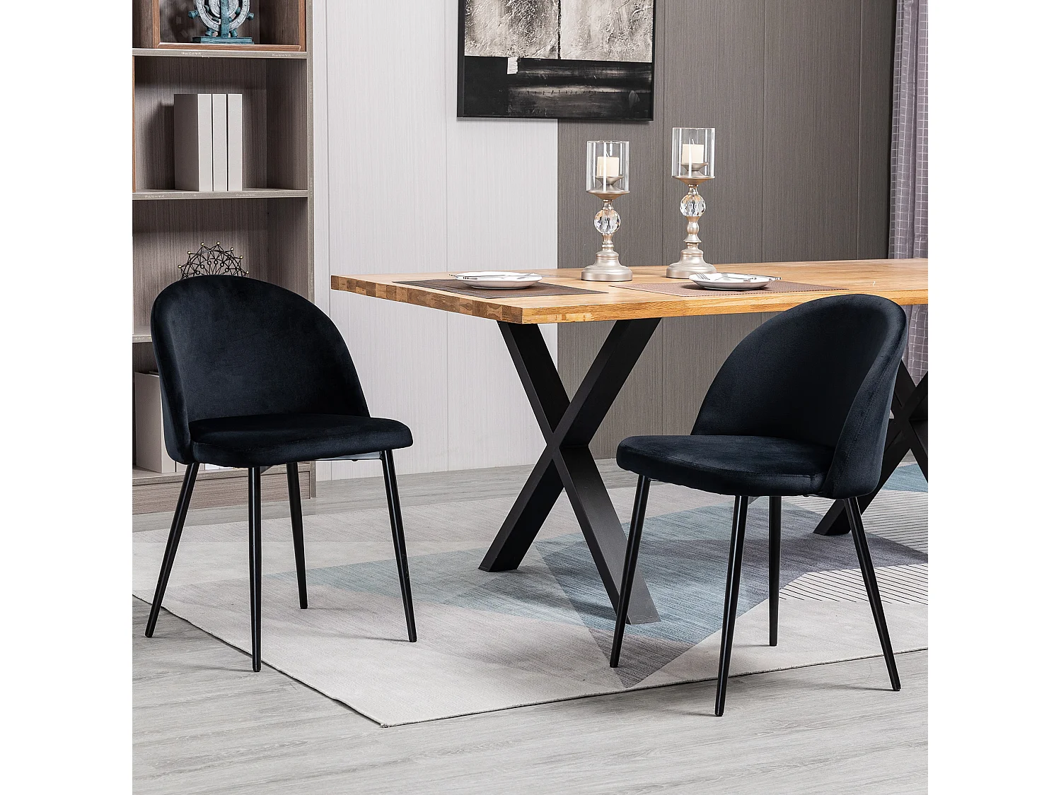 Chaises de visiteur design scandinave - lot de 2 chaises - pieds effilés métal noir - assise dossier ergonomique velours noir