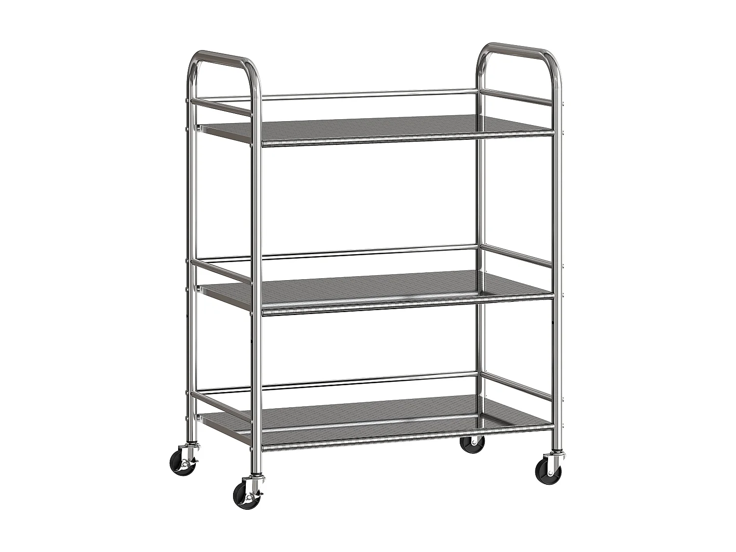 Desserte cuisine acier inox chariot de service 3 niveaux 4 roues 2 freins dim. 60 x 35 x 77 cm