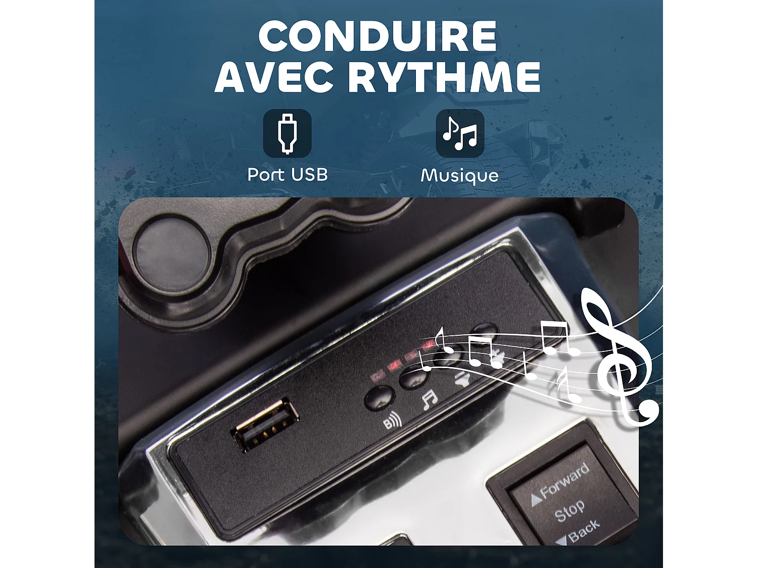 Moto électrique enfant trike side-car 12V 5Km/h max. effets sonores lumineux noir