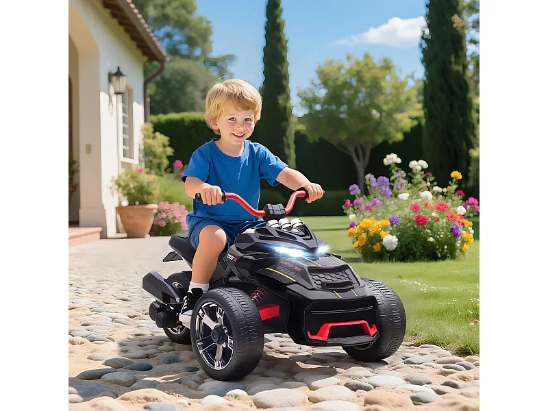 Moto électrique enfant trike side-car 12V 5Km/h max. effets sonores lumineux noir