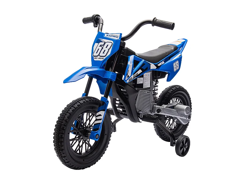 Moto cross électrique dirt bike enfant 12V 2 moteurs 2 vitesses 2,4-5 Km/h musiques bleu