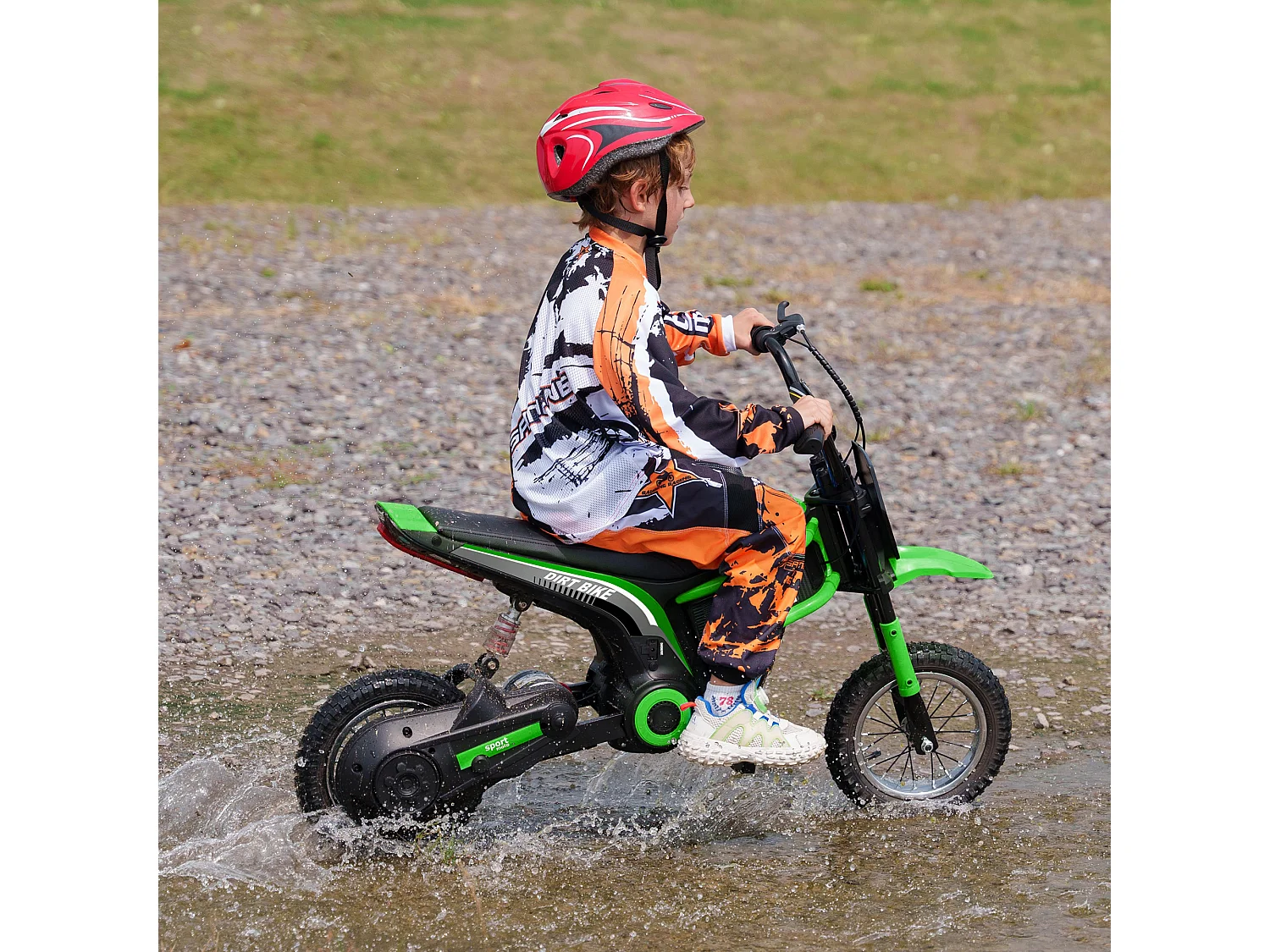 Moto cross électrique dirt bike enfant 350W 12V 2 vitesses 8-16 Km/h vert noir