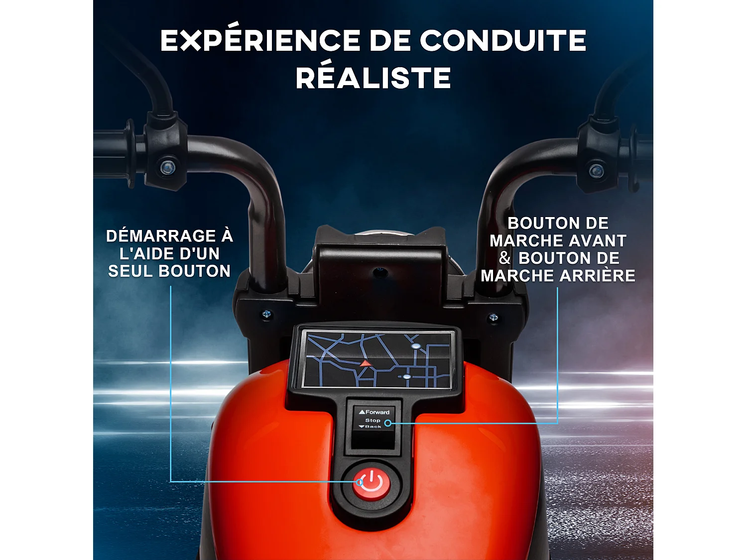 Moto électrique enfant 6 V 3 Km/h effet lumineux roulettes amovibles repose-pied pédale métal PP rouge noir