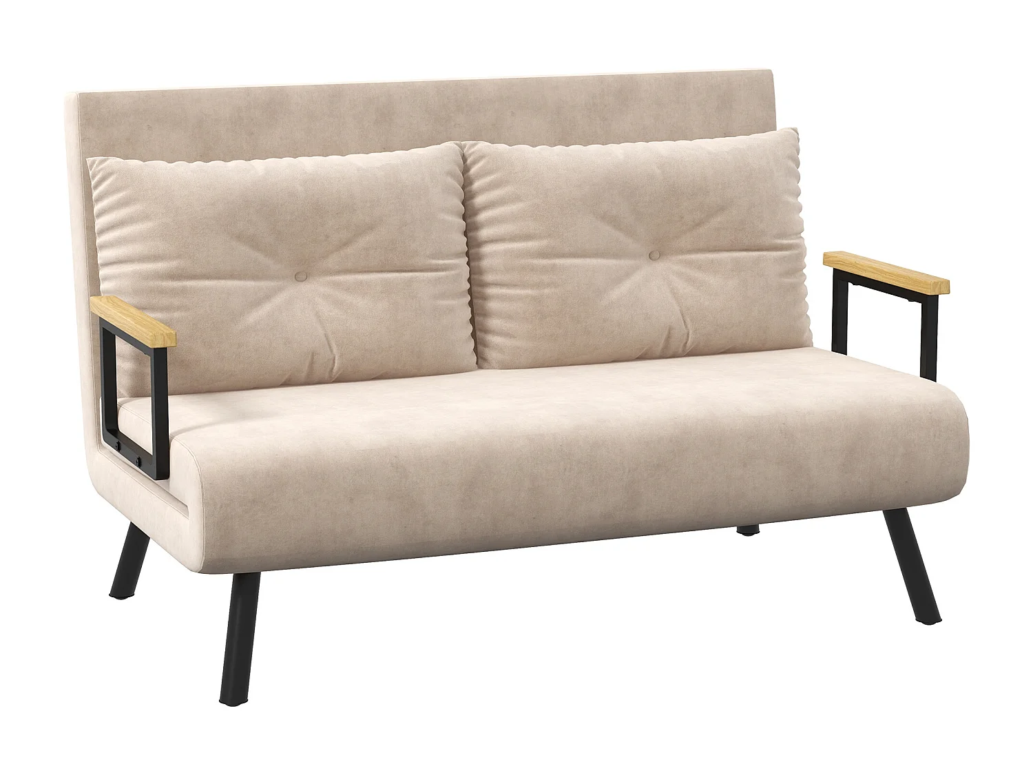 Canapé convertible 2 places canapé-lit dossier réglable 5 niv. 2 coussins revêtement effet velours beige