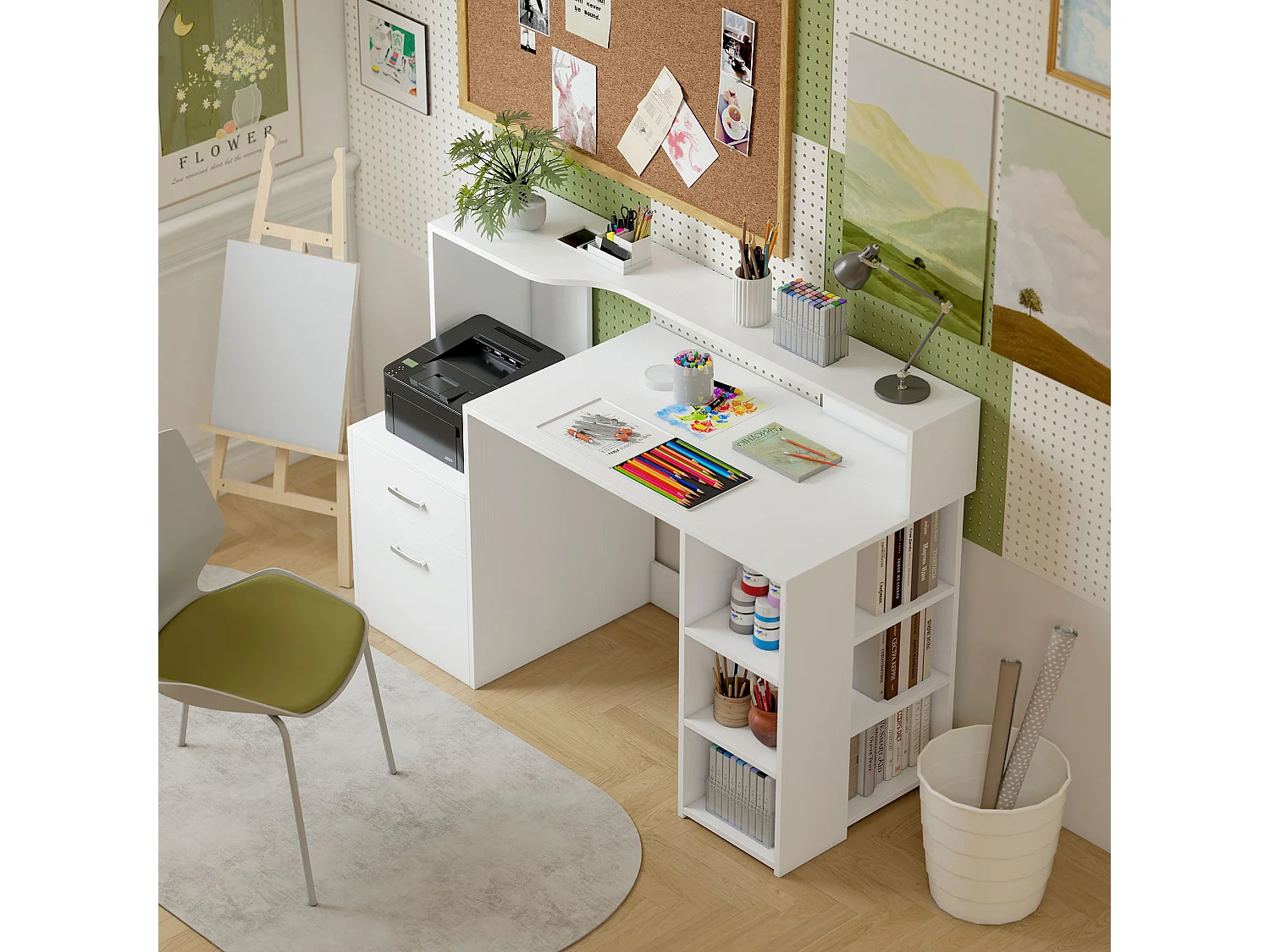 Bureau informatique multimédia design multi-rangement dim. 137 x 55 x 92 cm