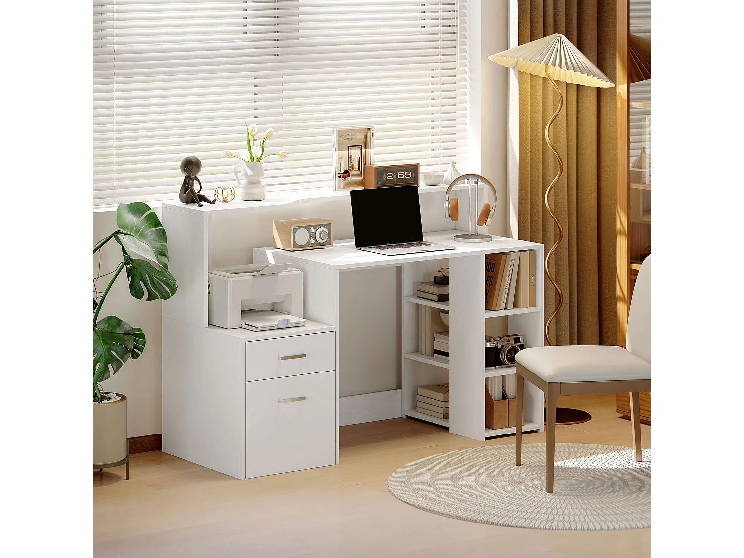 Bureau informatique multimédia design multi-rangement dim. 137 x 55 x 92 cm