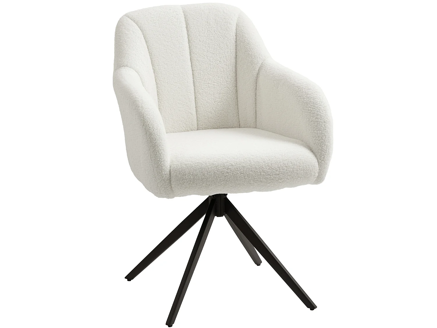 Fauteuil design piètement acier noir 4 branches effet laine bouclée blanc