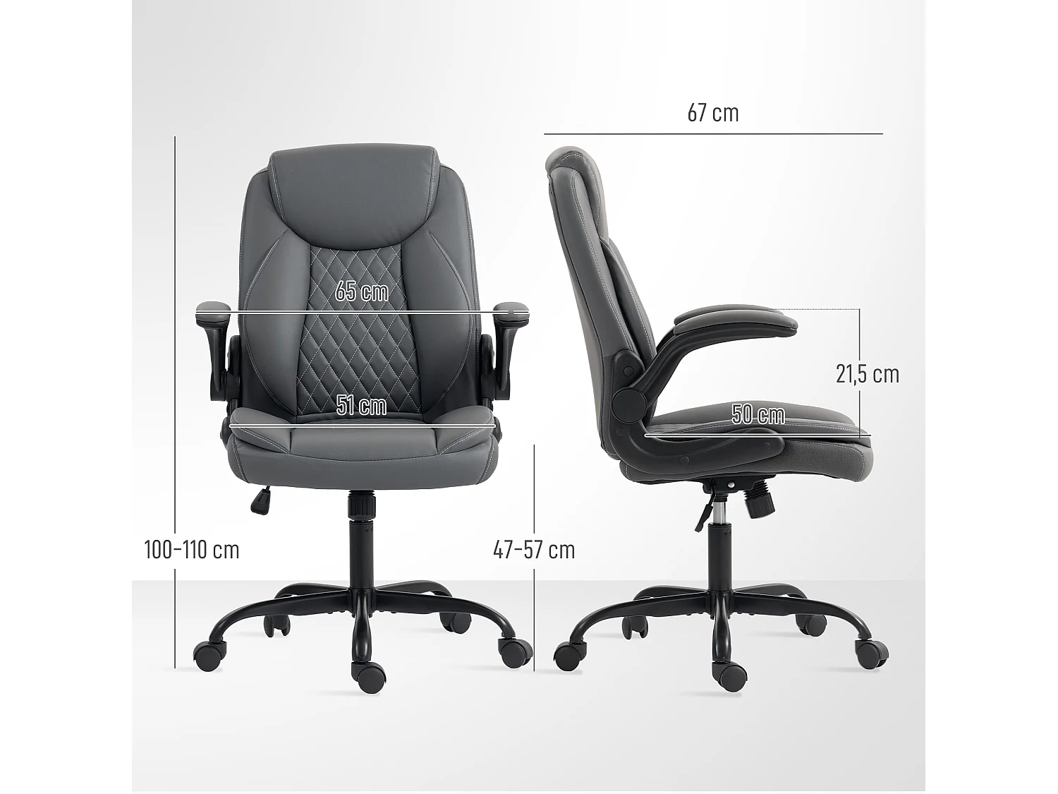 Chaise de bureau design Chesterfield accoudoirs relevables grand confort synthétique gris foncé